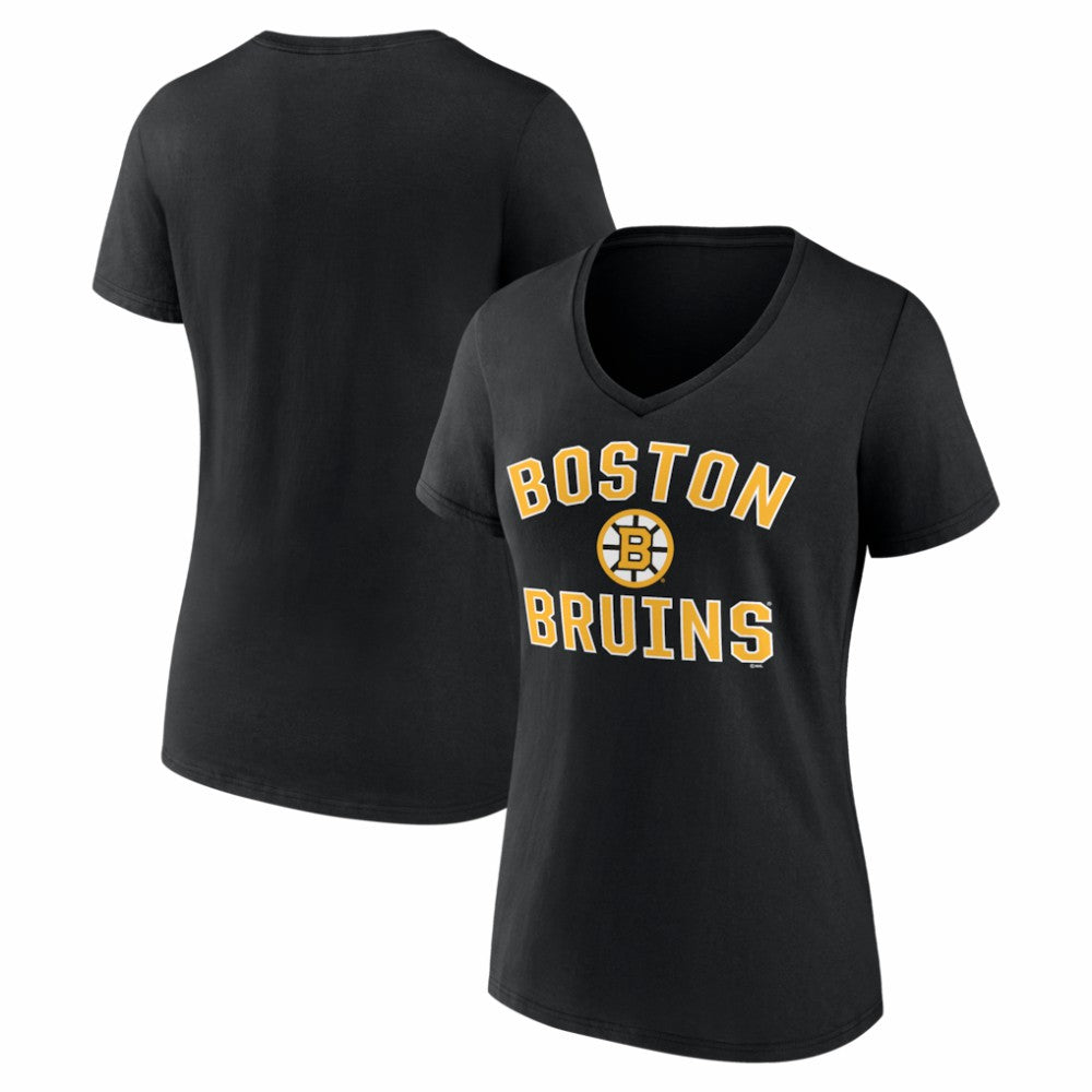 Boston Bruins Logo Athletic Women's Arch Victory V-Neck T-Shirt Black