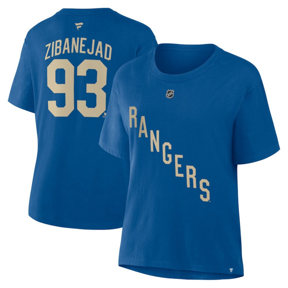 Mika Zibanejad New York Rangers Fanatics Women's Authentic Stack Name & Number T-Shirt Blue