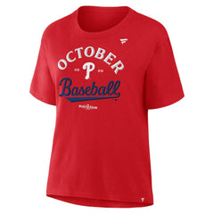Philadelphia Phillies  Women's 2025 MLB Postseason Locker Room T-Shirt Red