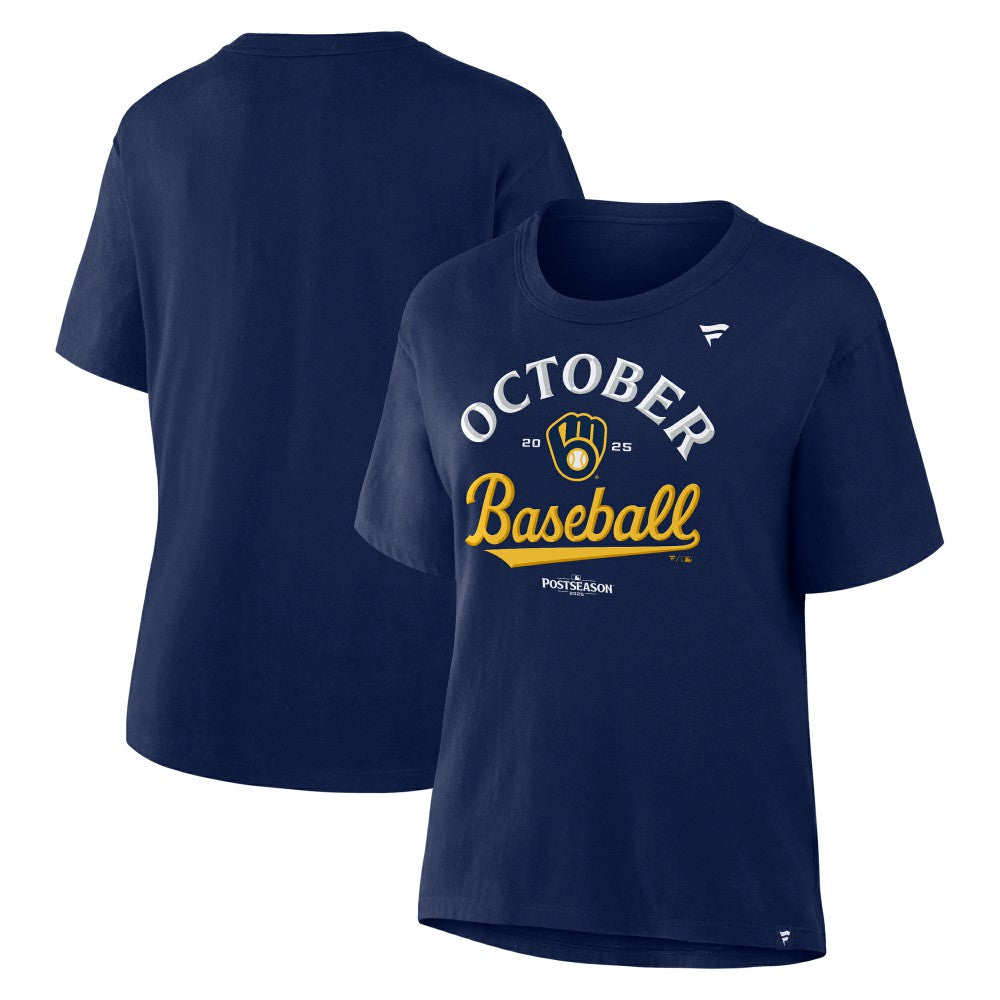 Milwaukee Brewers  Women's 2025 MLB Postseason Locker Room T-Shirt Navy