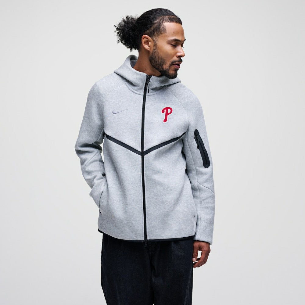 Philadelphia Phillies Tech Fleece Raglan Full-Zip Windrunner Hoodie Heather Gray | Nike