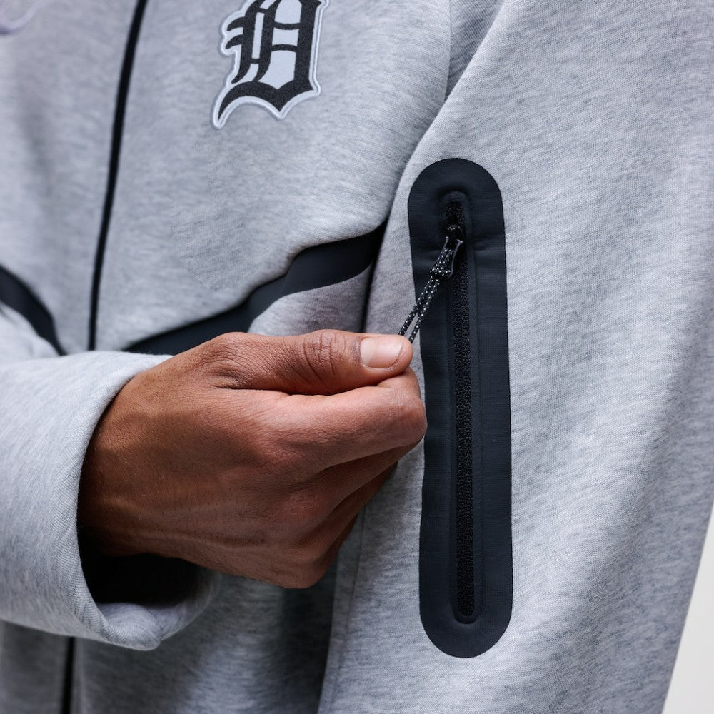 Detroit Tigers Tech Fleece Raglan Full-Zip Windrunner Hoodie Heather Gray | Nike