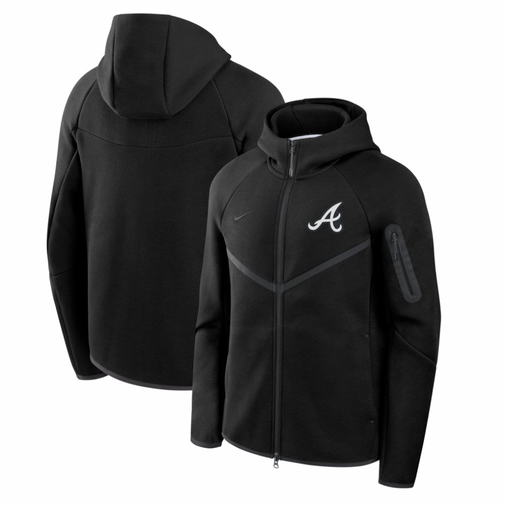 Atlanta Braves Tech Fleece Raglan Full-Zip Windrunner Hoodie Black | Nike