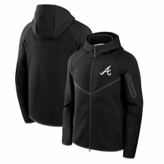 Atlanta Braves Tech Fleece Raglan Full-Zip Windrunner Hoodie Black | Nike