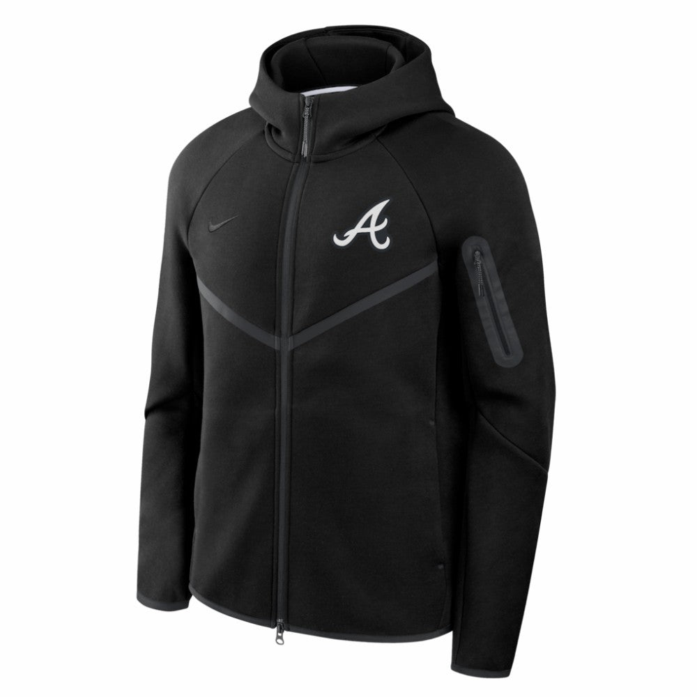 Atlanta Braves Tech Fleece Raglan Full-Zip Windrunner Hoodie Black | Nike