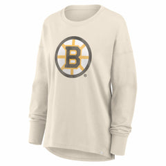 Boston Bruins Fanatics Women's Distressed Logo Long Sleeve T-Shirt Cream