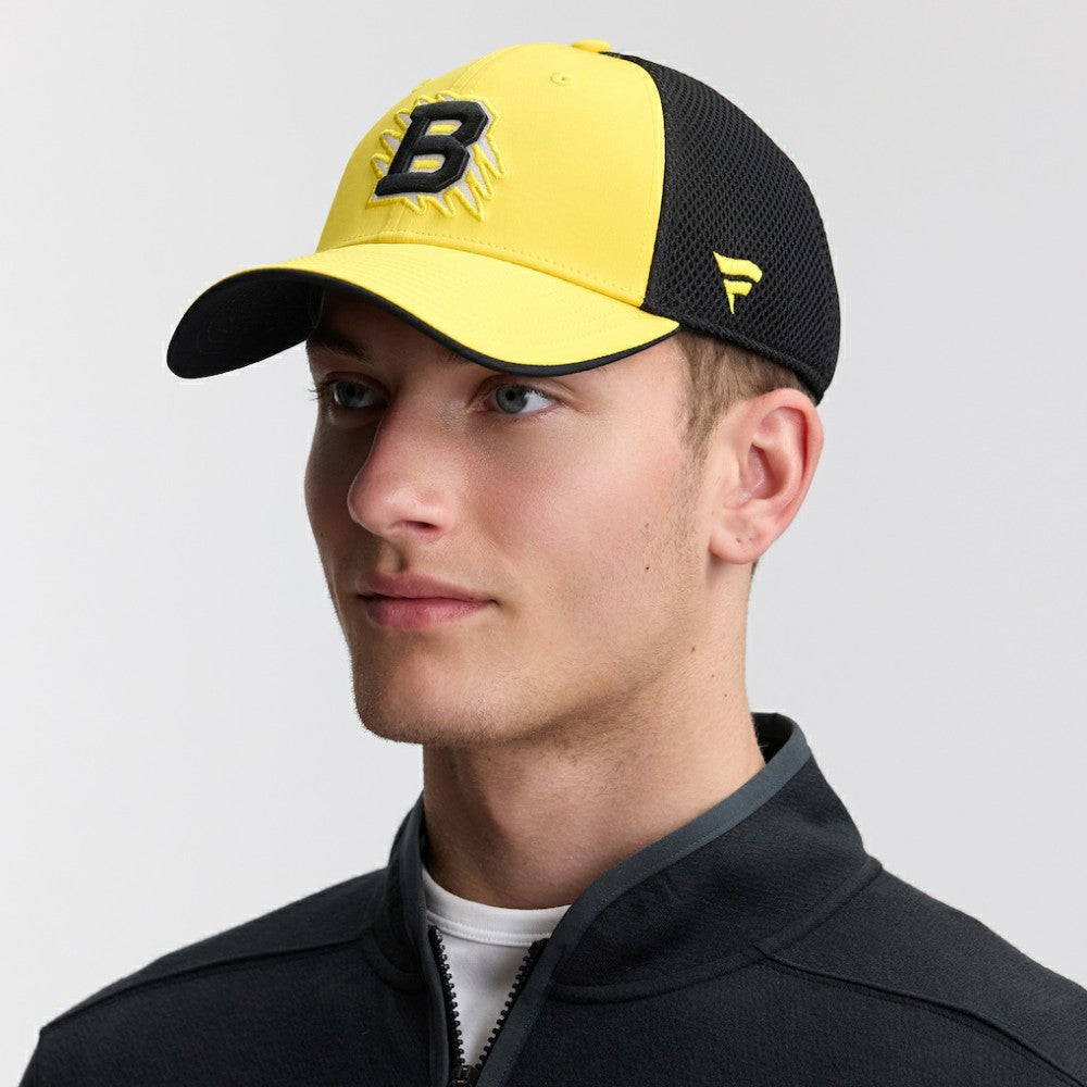 Boston Bruins Fanatics 2026 NHL Stadium Series Authentic Pro Adjustable Trucker Hat Gold/Black