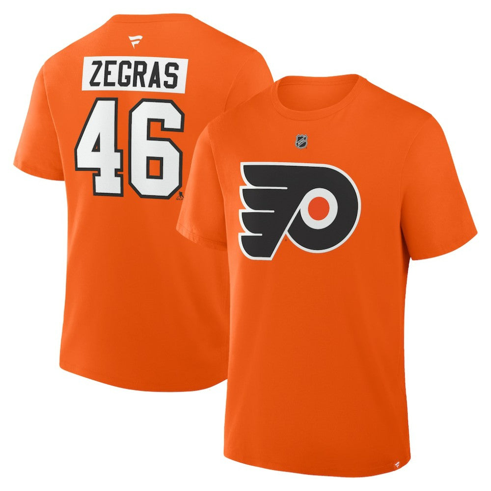 Trevor Zegras Philadelphia Flyers Fanatics Authentic Stack Name & Number T-Shirt Orange