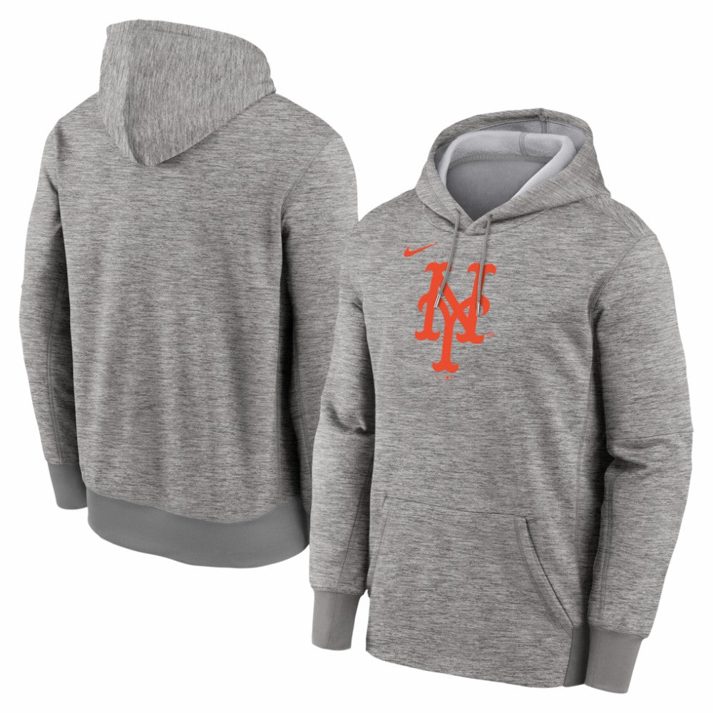 New York Mets Primary Logo Therma Hoodie Heather Gray | Nike