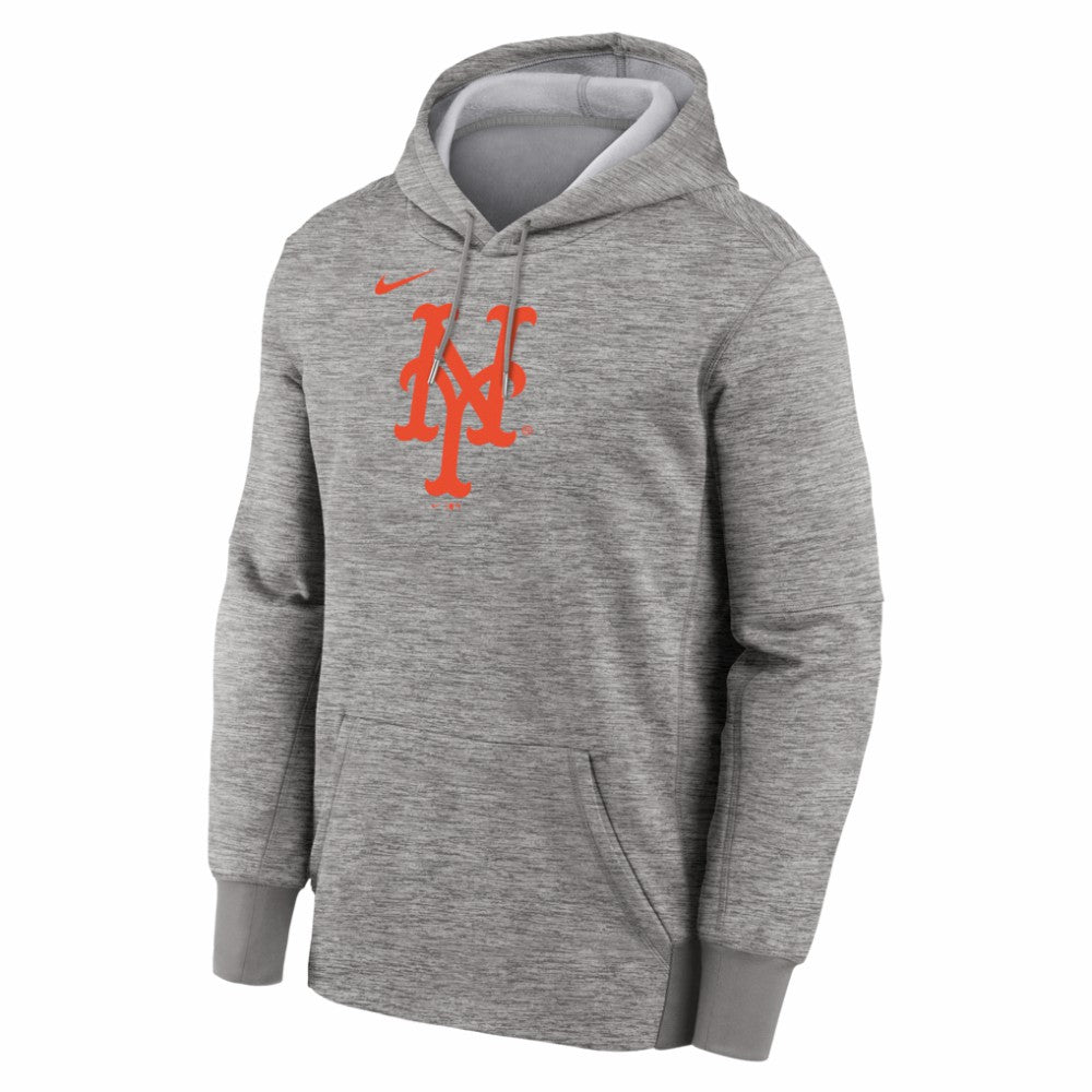 New York Mets Primary Logo Therma Hoodie Heather Gray | Nike