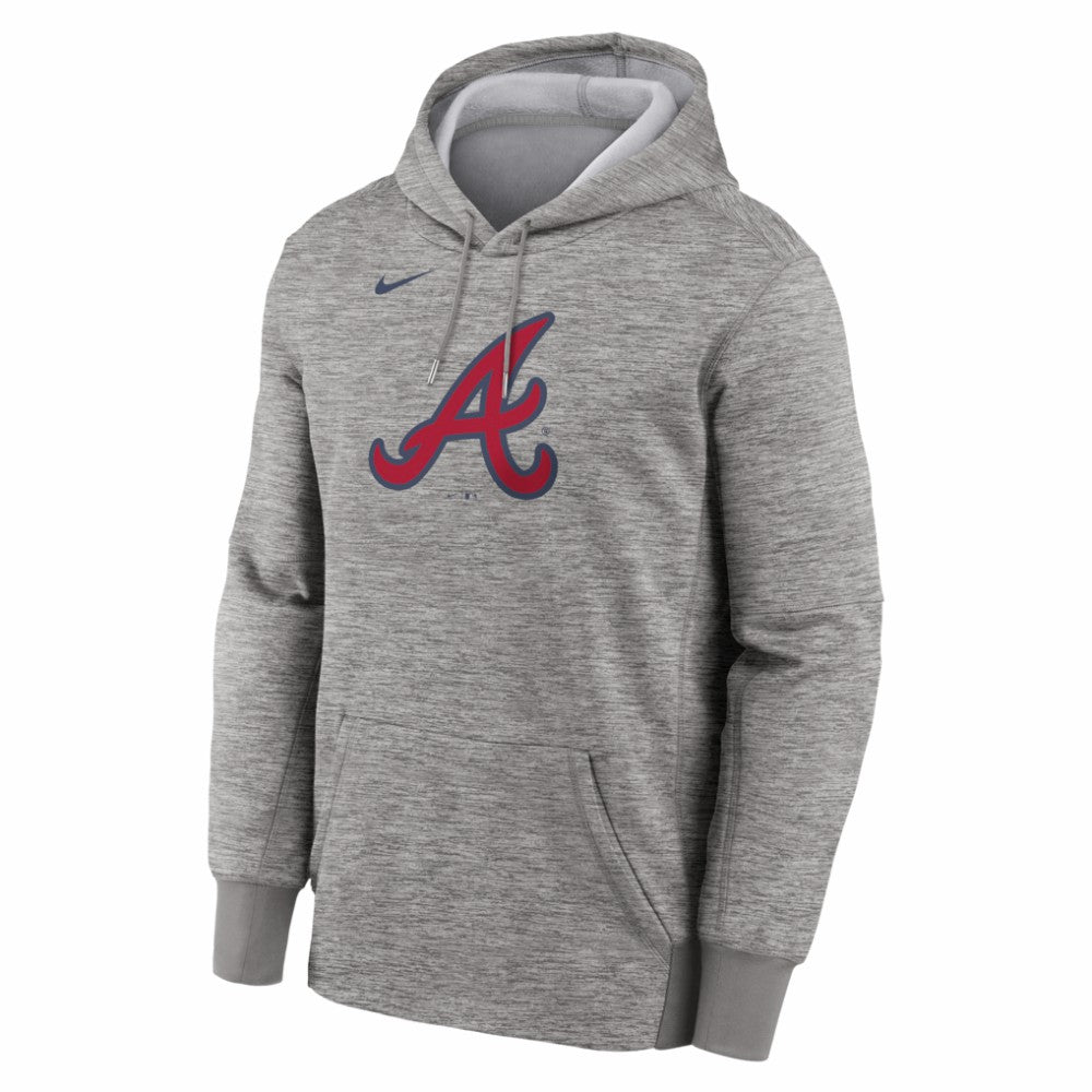 Atlanta Braves Primary Logo Therma Hoodie Heather Gray | Nike