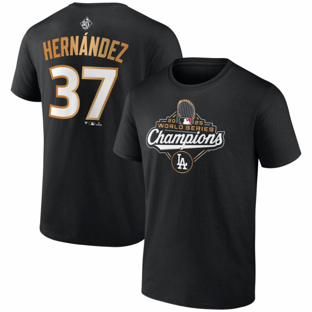 Teoscar Hernández Los Angeles Dodgers 2025 World Series Champions Name & Number T-Shirt Black