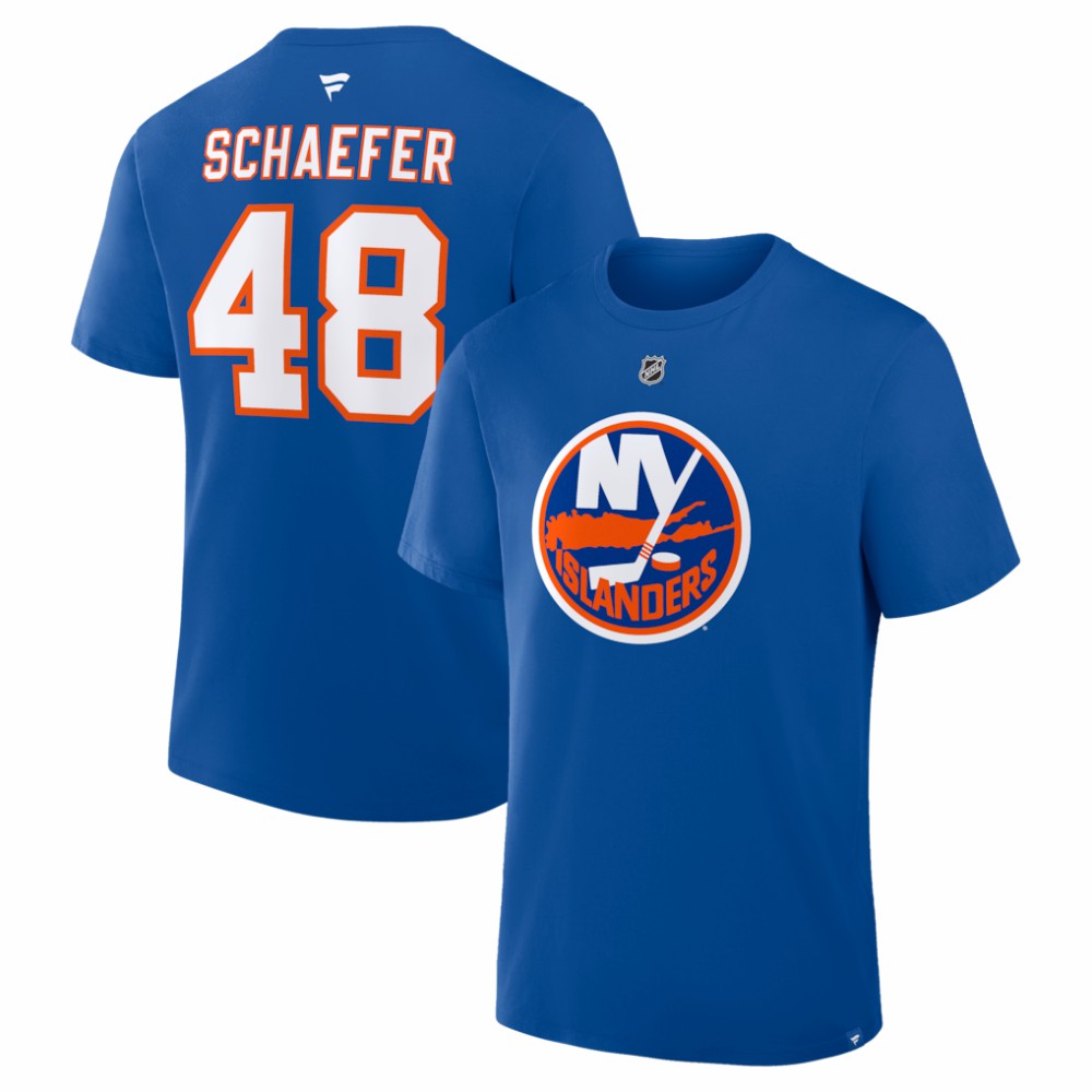 Matthew Schaefer New York Islanders Fanatics Authentic Stack Name & Number T-Shirt Royal