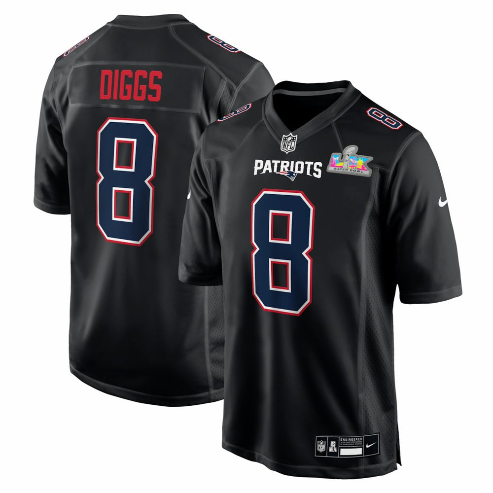 Stefon Diggs New England Patriots Super Bowl LX Patch Carbon Fashion Game Jersey - Black