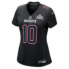 Drake Maye New England Patriots Women's Super Bowl LX Patch Carbon Fashion Game Jersey - Black