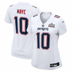 Drake Maye New England Patriots Women's Super Bowl LX Patch Tundra Fashion Game Jersey - White