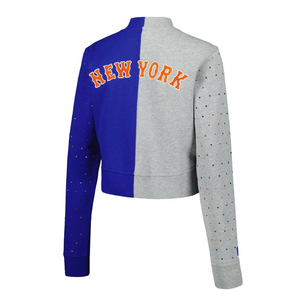 New York Mets Terez Women's Cropped Button-Up Cardigan Gray/Royal