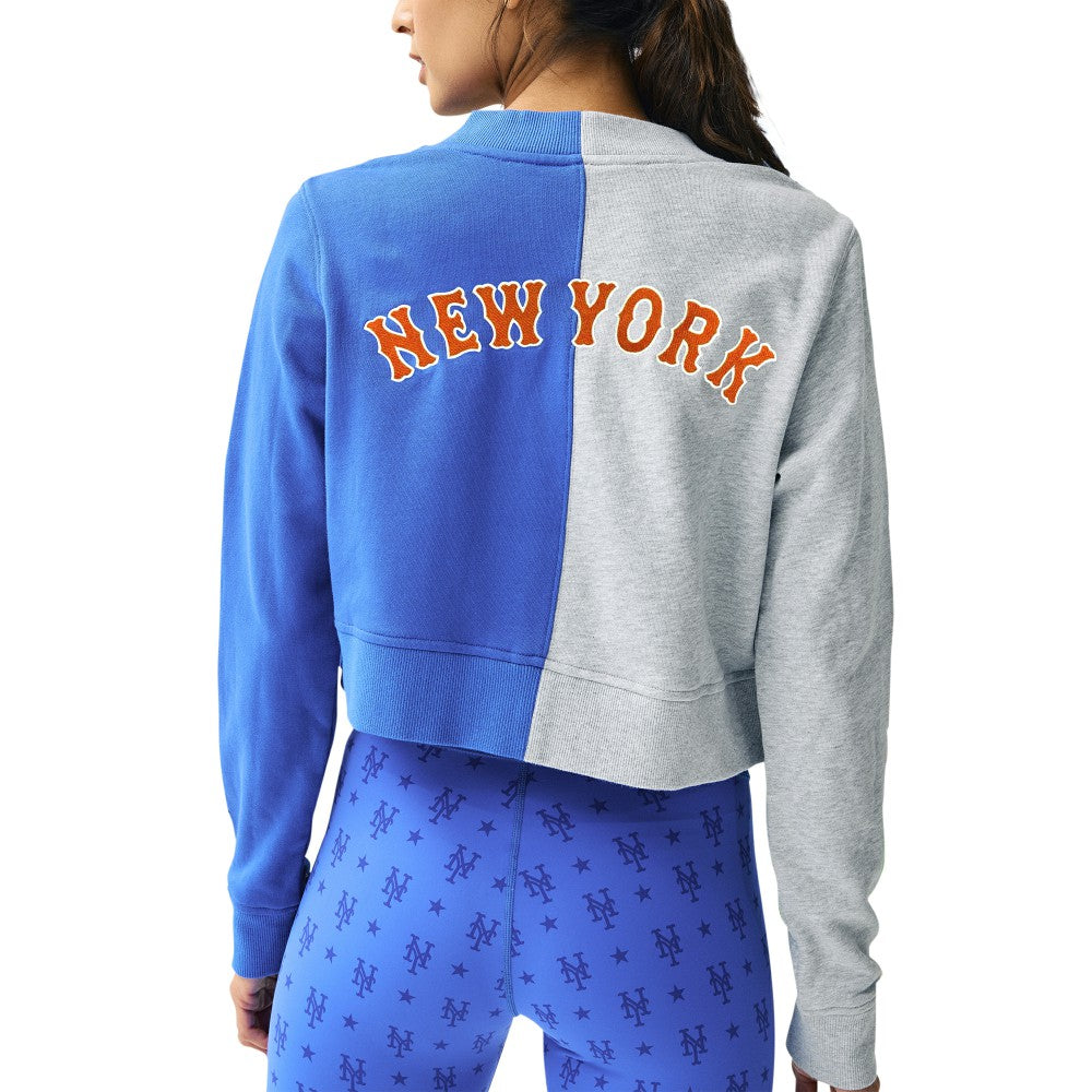 New York Mets Terez Women's Cropped Button-Up Cardigan Gray/Royal