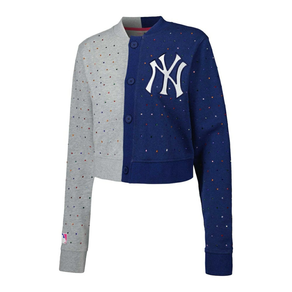 New York Yankees Terez Women's Cropped Button-Up Cardigan Gray/Navy