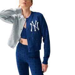 New York Yankees Terez Women's Cropped Button-Up Cardigan Gray/Navy