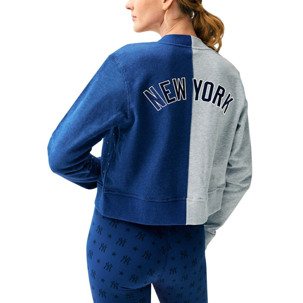 New York Yankees Terez Women's Cropped Button-Up Cardigan Gray/Navy