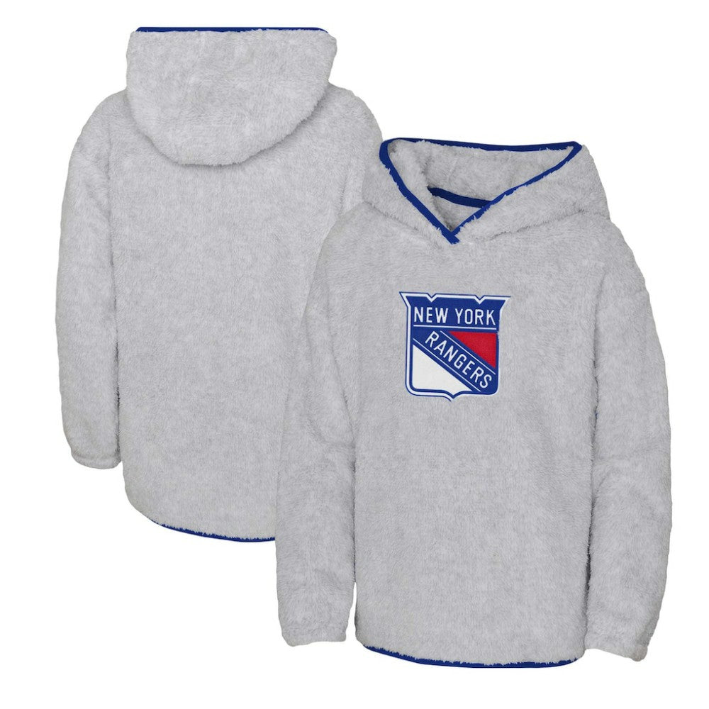 New York Rangers Girls Youth Ultimate Teddy Fleece Pullover Hoodie Heather Gray