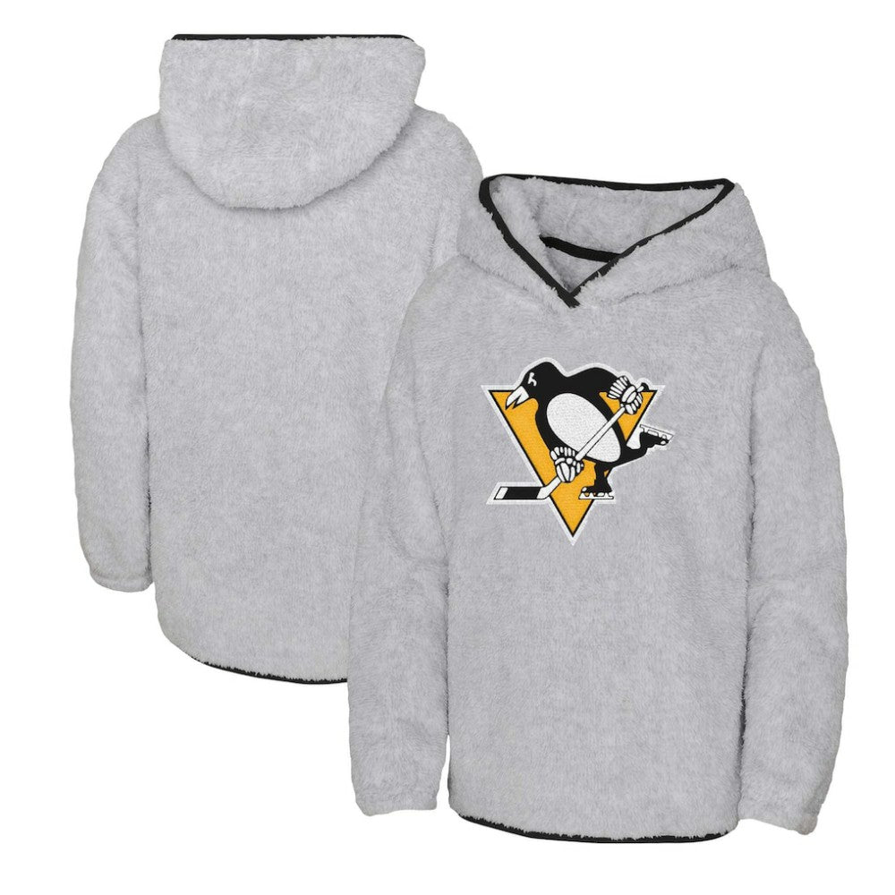 Pittsburgh Penguins Girls Youth Ultimate Teddy Fleece Pullover Hoodie Heather Gray