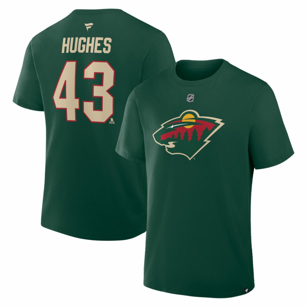 Quinn Hughes Minnesota Wild Fanatics Authentic Stack Name & Number T-Shirt Green