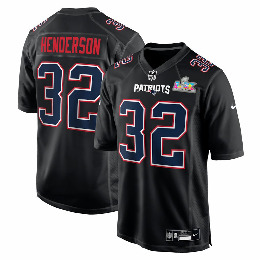 TreVeyon Henderson New England Patriots Super Bowl LX Patch Carbon Fashion Game Jersey - Black