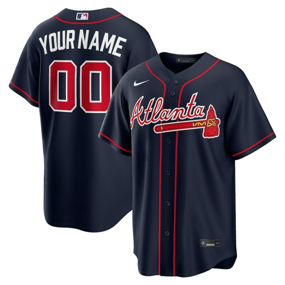 Atlanta Braves Alternate Replica Custom Jersey Navy | Nike