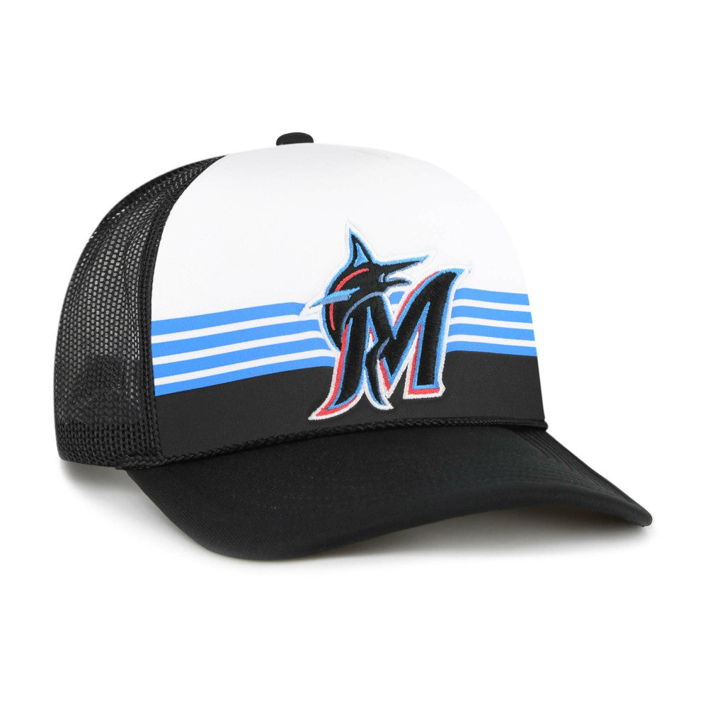 Miami Marlins Lift Off Foam Front Mesh Trucker Adjustable Hat Black | 47 brand