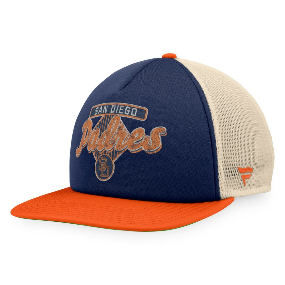 San Diego Padres Cooperstown Collection Talley Foam Trucker Snapback Hat Navy/Orange