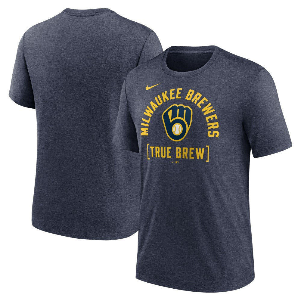 Milwaukee Brewers Swing Big Tri-Blend T-Shirt Heather Navy | Nike