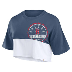 Boston Red Sox Women's Color Split Boxy Cropped T-Shirt Navy/White