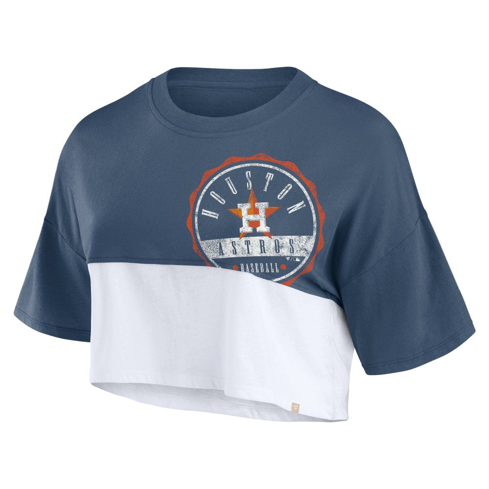 Houston Astros Women's Color Split Boxy Cropped T-Shirt Navy/White