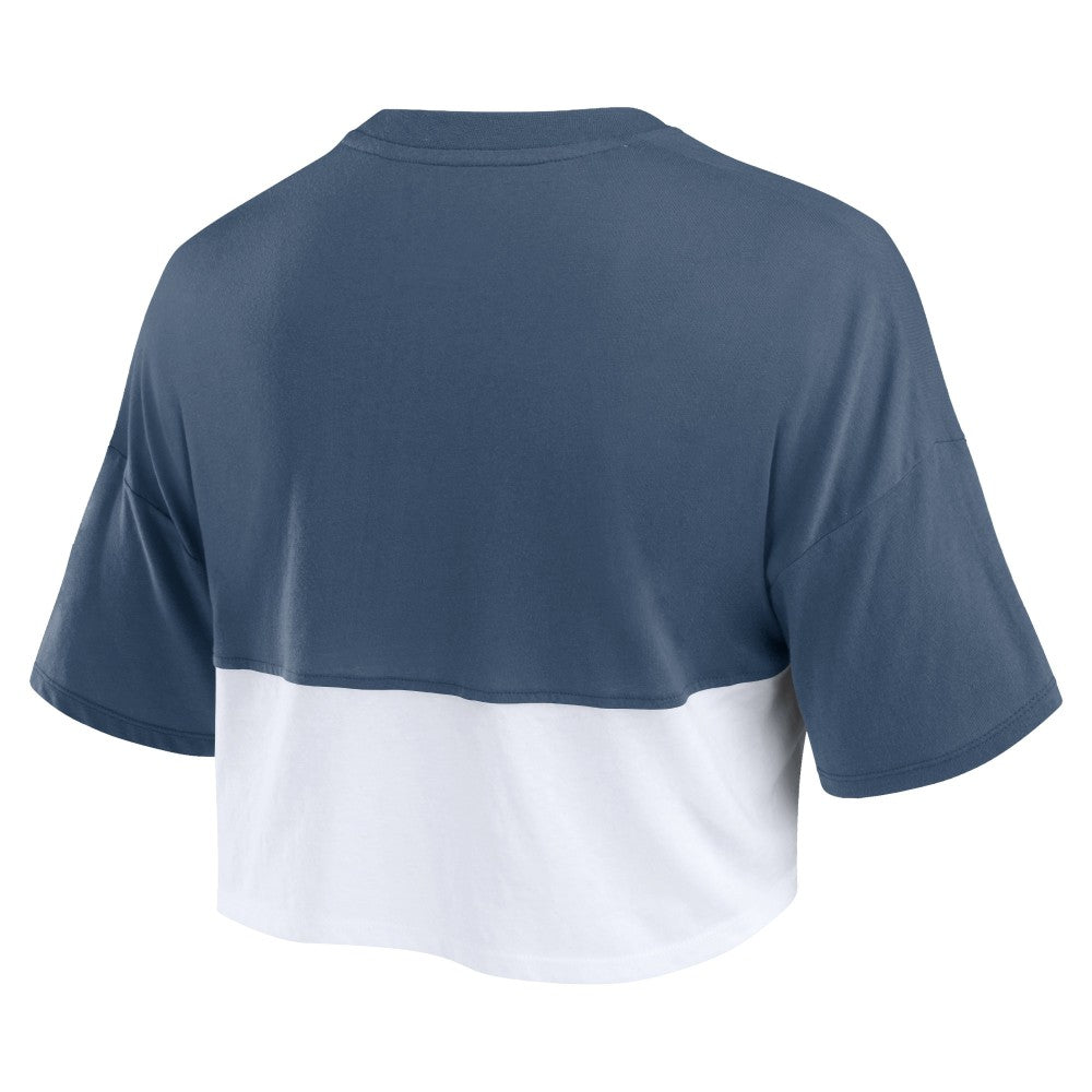 Houston Astros Women's Color Split Boxy Cropped T-Shirt Navy/White