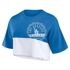 Los Angeles Dodgers Women's Color Split Boxy Cropped T-Shirt Royal/White
