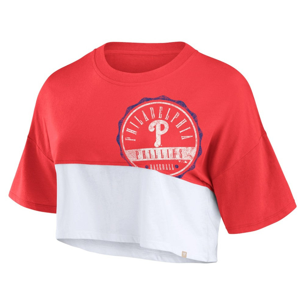 Philadelphia Phillies Women's Color Split Boxy Cropped T-Shirt Heather Red/White