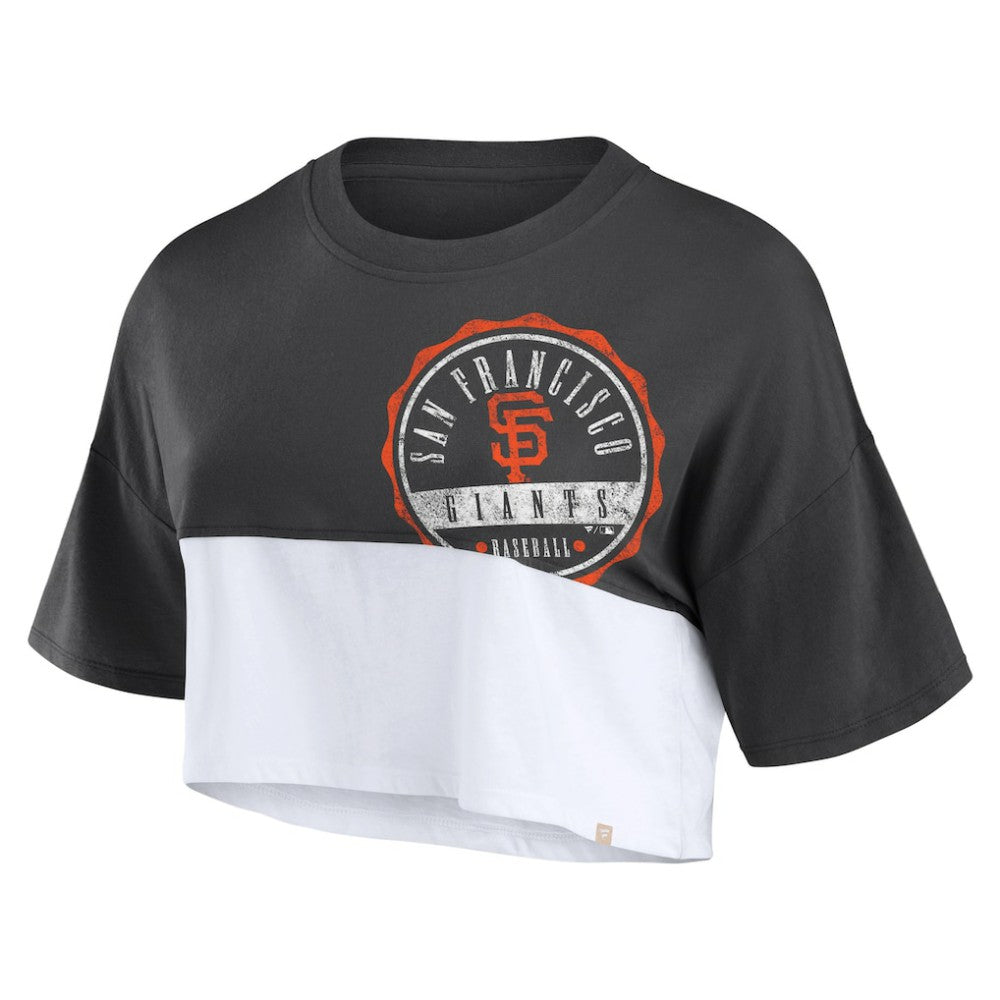 San Francisco Giants Women's Color Split Boxy Cropped T-Shirt Heather Black/White