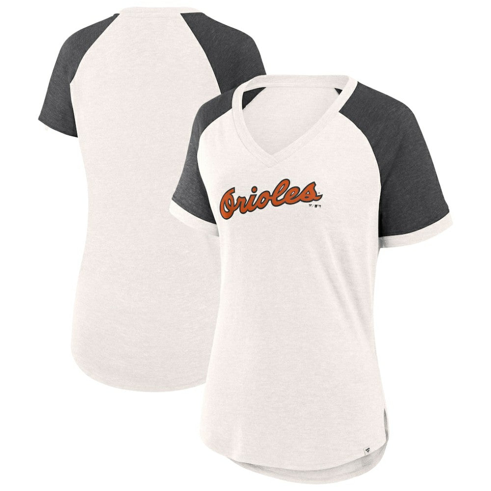 Baltimore Orioles Women's For the Team Slub Raglan V-Neck Jersey T-Shirt White/Black