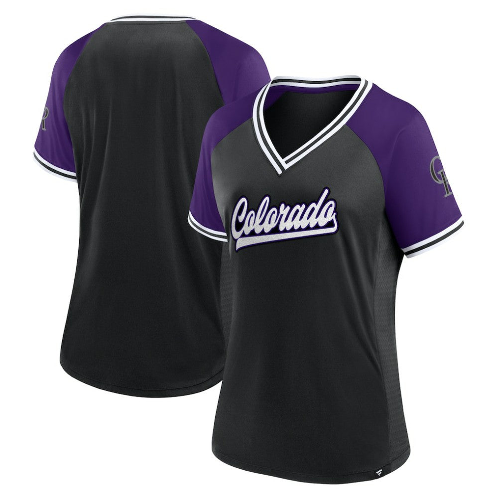 Colorado Rockies Women's Glitz & Glam League Diva Raglan V-Neck T-Shirt Black