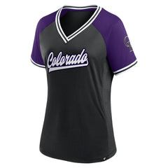 Colorado Rockies Women's Glitz & Glam League Diva Raglan V-Neck T-Shirt Black
