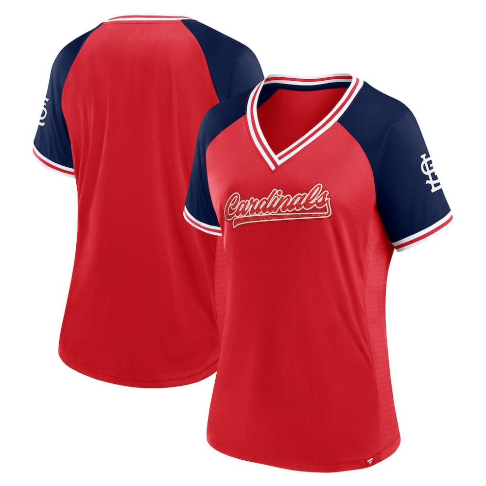 St. Louis Cardinals Women's Glitz & Glam League Diva Raglan V-Neck T-Shirt Red