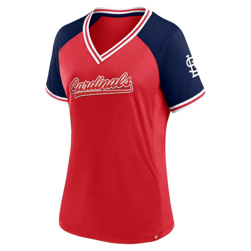 St. Louis Cardinals Women's Glitz & Glam League Diva Raglan V-Neck T-Shirt Red