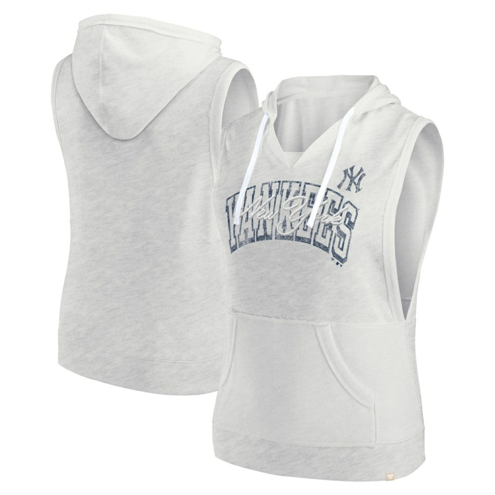 New York Yankees Women's Lounge Script Sleeveless Pullover Hoodie Ash
