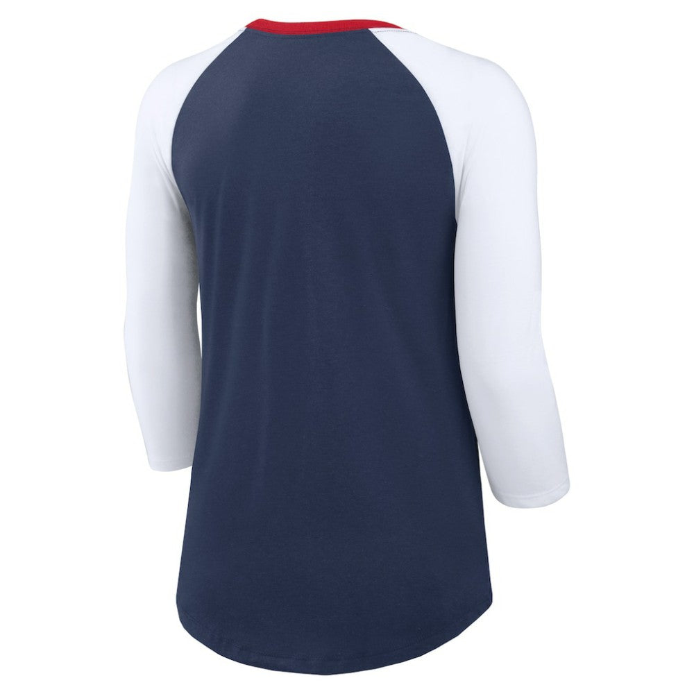 Atlanta Braves Women's Knockout Arch 3/4-Sleeve Raglan Tri-Blend T-Shirt Navy/White | Nike