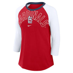 St. Louis Cardinals Women's Knockout Arch 3/4-Sleeve Raglan Tri-Blend T-Shirt Red/White | Nike