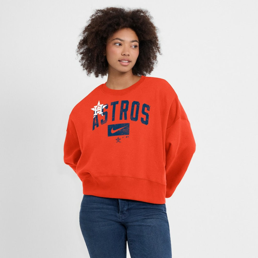 Houston Astros Women's Oversized Cropped Pullover Sweatshirt Orange | Nike