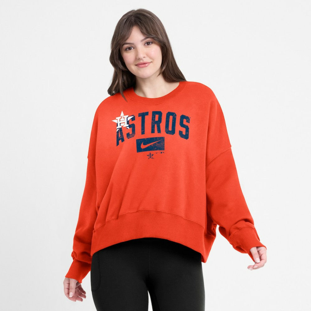 Houston Astros Women's Oversized Cropped Pullover Sweatshirt Orange | Nike