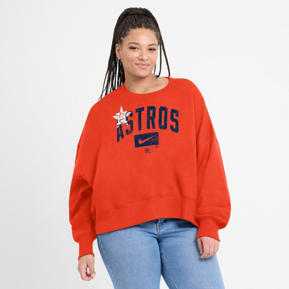 Houston Astros Women's Oversized Cropped Pullover Sweatshirt Orange | Nike